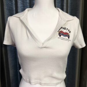 Corvette White Ribbed Cotton Polo Crop Top - High Performance